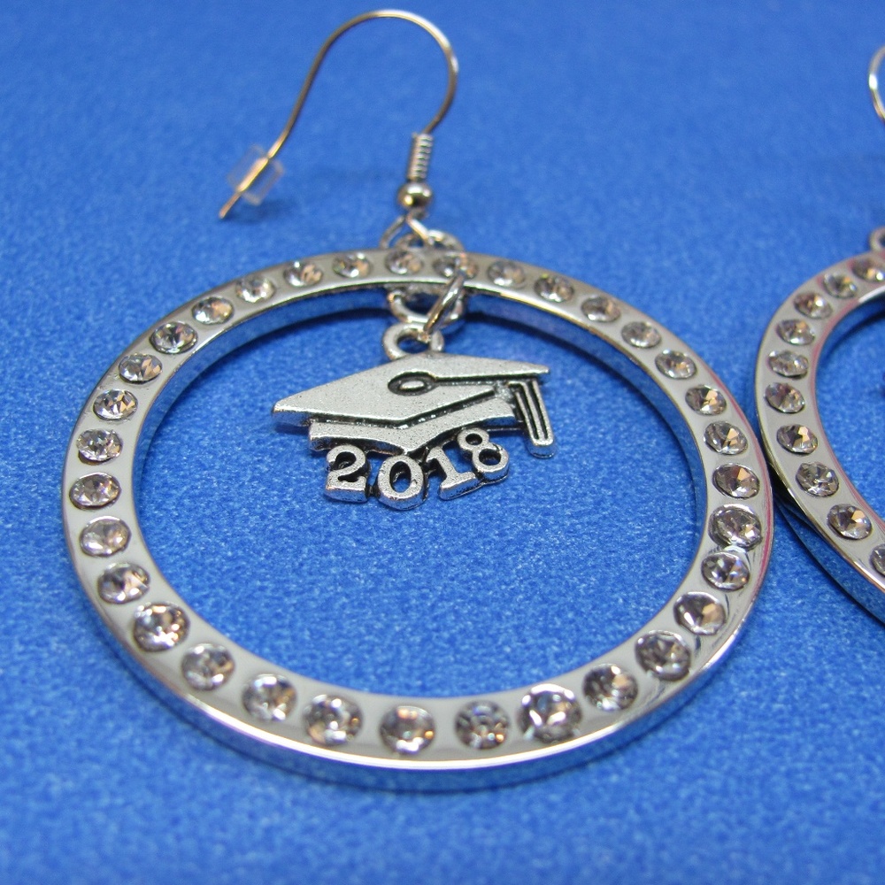 Graduation Gift Class of 2018 Earrings Platinum Pl - Picture 2 of 8